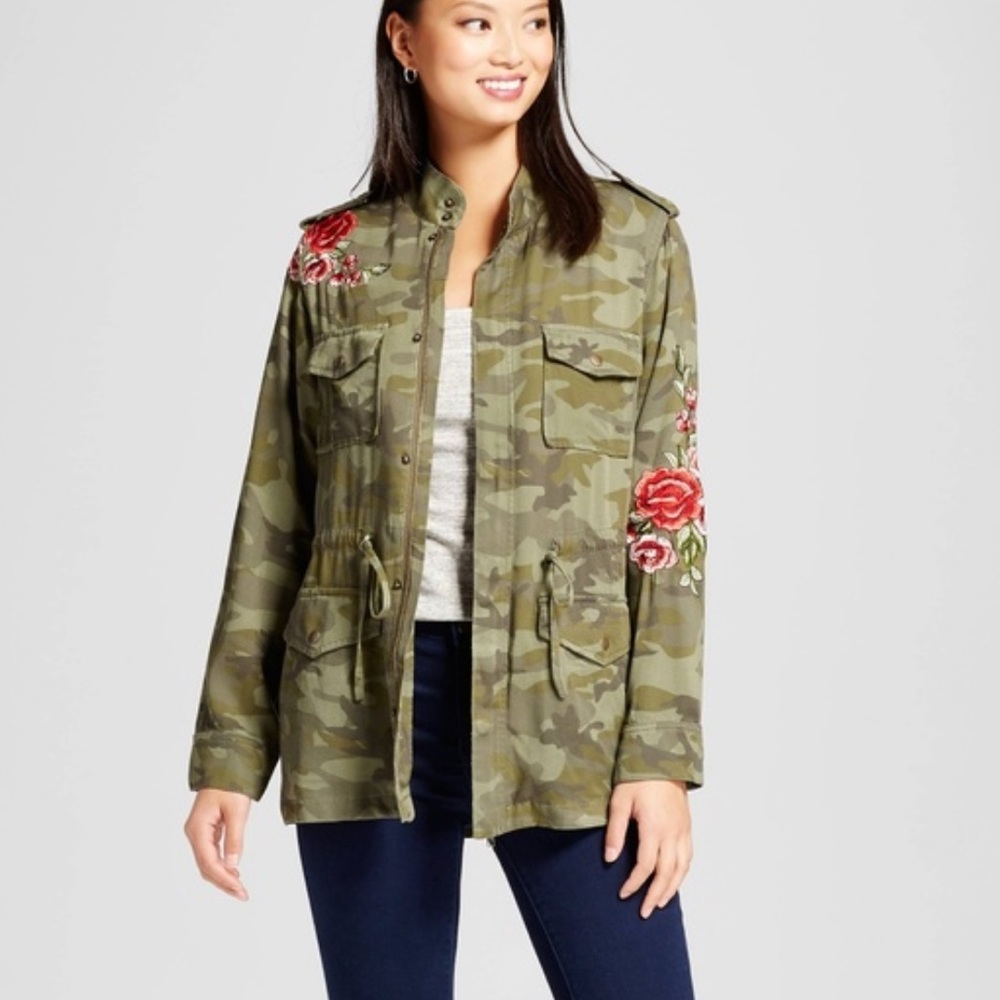 Camo Jacket w/ Embroidered Floral
